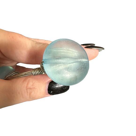 Blue Clouded Glass Bead Statement Bracelet - Picture 3 of 6